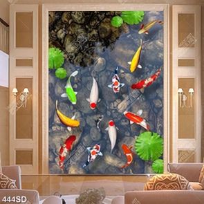 Tranh cá koi hoa sen và sỏi trang trí tường chất lượng cao