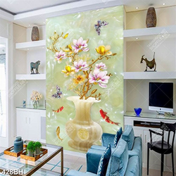 Tranh bình hoa 3d cành hoa mộc lan bên đàn cá koi