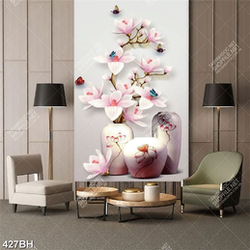 Tranh bình hoa mộc lan bên đàn bướm treo tường