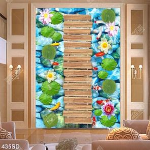 Tranh hoa sen và cá chép bên cây cầu gỗ treo tường