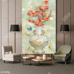 Tranh bình hoa psd cành hoa mai khoe sắc bên đàn cá