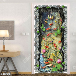 Tranh 3D in sàn cá koi và hoa sen chất lượng cao