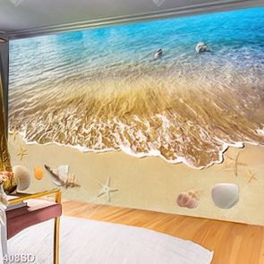 Tranh biển sao biển và ốc trên bãi cát vàng đẹp in uv