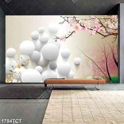 Tranh cây đào nền hình tròn khối 3D