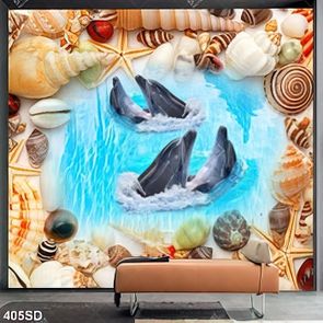 Tranh 3D in sàn đàn cá heo đẹp
