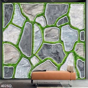 Tranh gạch ốp tường đá và cỏ xanh in uv