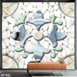 Tranh gạch ốp tường nền sỏi trắng tin