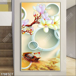 Tranh hoa mộc lan nền hình tròn 3D