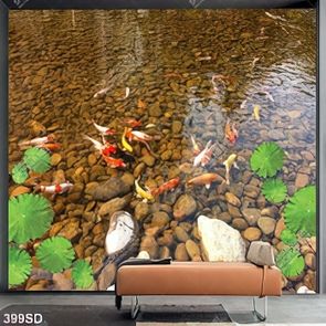 Tranh hoa sen cá koi in sàn 3D file gốc