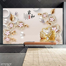 Tranh lụa 3D hoa đá quý và chim thiên nga