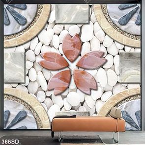 Tranh gạch ốp tường đá cuội trắng và hoa văn chất lượng cao