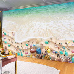 Tranh 3D đá cuội trên sóng biển đẹp in uv