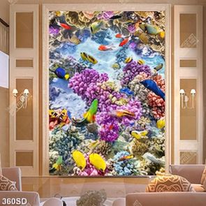 Tranh 3D đàn cá in kính chất lượng cao