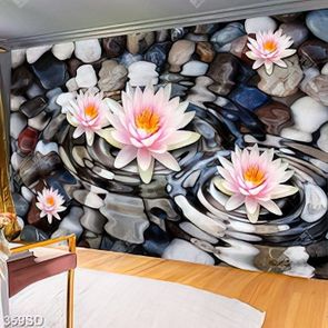 Tranh 3D hoa súng và đá cuội đẹp nhất file gốc