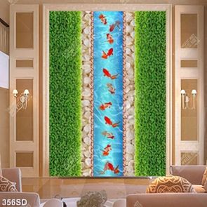 Tranh hồ nước cá chép và thảm cỏ xanh in kính