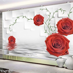 Tranh hoa hồng nền ô vuông 3D