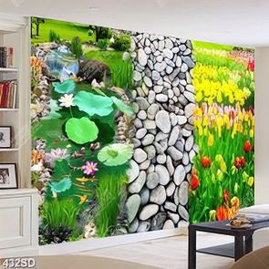 Tranh in thảm ghép hoa và sỏi đẹp