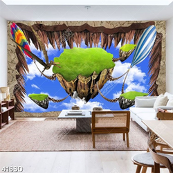 Tranh ghép sàn 3D bầu trời và cỏ xanh