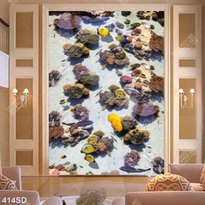 Tranh đại dương san hô và đàn cá file gốc in sàn 3D