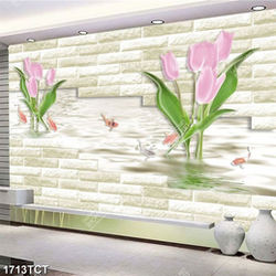 Tranh hoa tulip nền gạch