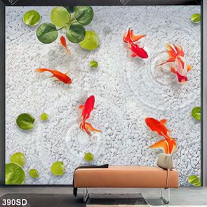 Tranh cá đỏ 4 đuôi và hoa sen file psd