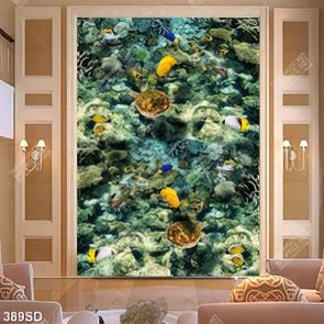 Tranh đàn cá và san hô đại dương in sàn 3D