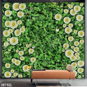 Tranh vườn hoa trắng cỏ xanh in sàn 3D chất lượng cao