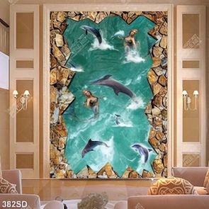 Tranh nàng tiên cá và đàn cá heo in sàn 3D nghệ thuật file gốc