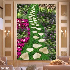 Tranh con đường hoa đẹp in sàn 3D