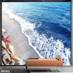 Tranh ốc và sao biển trên bãi cát vàng in uv