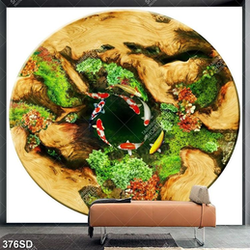 Tranh cá koi trên hồ nước xanh in sàn 3D đẹp nghệ thuật