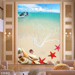 Tranh bãi biển sao biển và ốc file psd