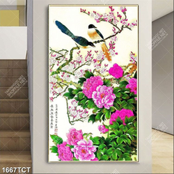 Tranh hoa mẫu đơn và chim công