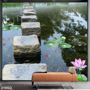 Tranh 3D mặt nước hoa sen cá chép