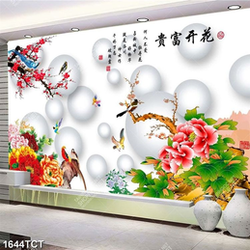 Tranh hoa đào và hoa mẫu đơn