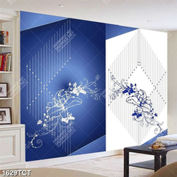 Tranh hoa văn in tủ nền xanh