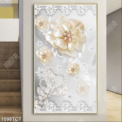 Tranh lụa hoa 3D in khổ dọc