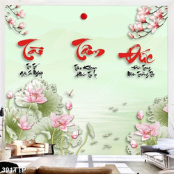 Tranh thư pháp in canvas ghép ba tấm tâm tài đức