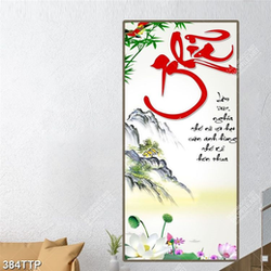 Tranh thư pháp trang trí chữ nghĩa bên ngôi nhà nhỏ