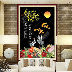 Tranh thư pháp in 3d đôi chim hạc trên cành mai