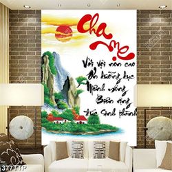 Tranh thư pháp trang trí ngôi nhà nhỏ dưới chân núi