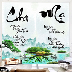 Tranh thư pháp câu đối về tình cảm cha mẹ psd