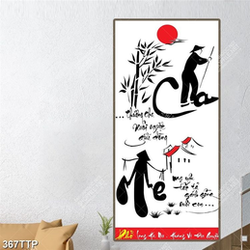 Tranh thư pháp trang trí ánh trăng vàng và cha mẹ