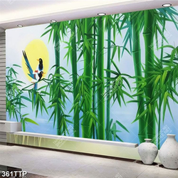 Tranh thư pháp in uv hàng tre xanh bên đàn chim