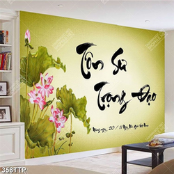 Tranh thư pháp in canvas hoa sen và tôn sư trọng đạo