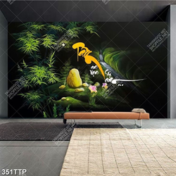 Tranh thư pháp treo tường chữ tâm bên hàng tre xanh