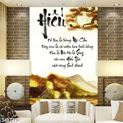 Tranh thư pháp in 3d chữ hiếu dưới ánh trăng tròn