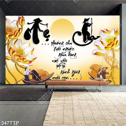 Tranh thư pháp psd những bông hoa sen dáp vàng