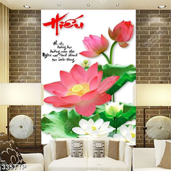 Tranh thư pháp treo tường chữ hiếu và bông hoa sen