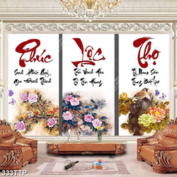 Tranh thư pháp nghệ thuật ghép ba tấm phúc lộc thọ